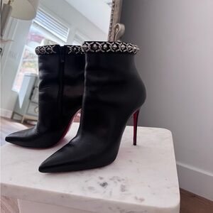 Christian Louboutin Black Ankle Boots with studded Trim